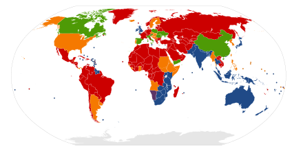 Weltkarte hisorische Entwicklung Links- und Rechtsverkehr