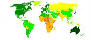 Weltkarte mit farblicher Darstellung der Lebenserwartung