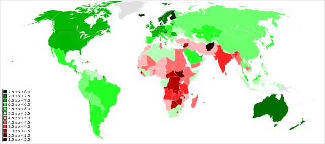 World map according to the World Happiness Report score in 2023