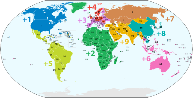 Weltkarte mit Vorwahlen