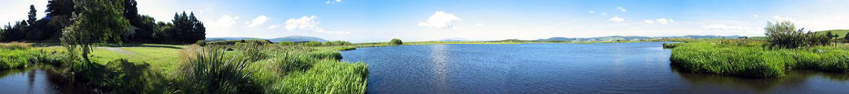 panorama of Sinclair Wetlands near Dunedin, in New Zealand