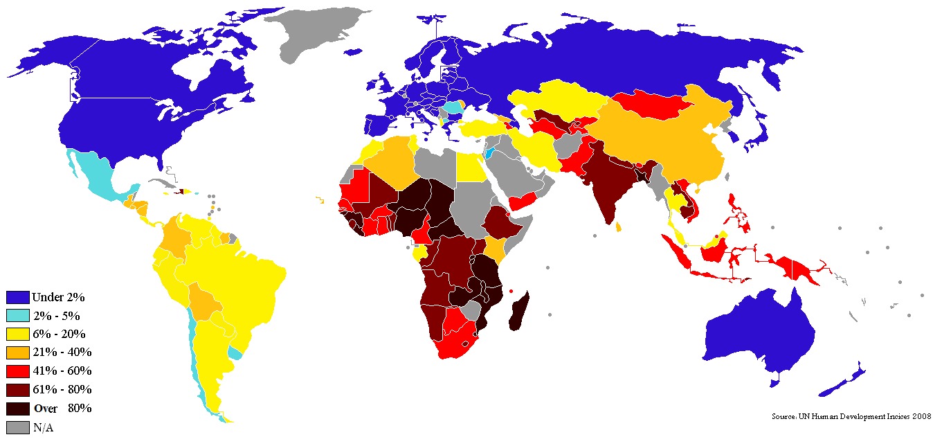 Bevölkerungsanteil unterhalb der Armutsgrenze - weltweiter Länderüberblick